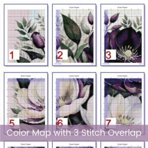 Purple Flowers Cross Stitch Pattern, Floral Botanical Full Coverage Embroidery Art, Handmade Nature-Inspired Decor, DIY Garden Decor Pattern