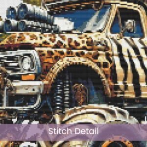 Safari Monster Truck Cross Stitch Pattern, Animal-Themed Embroidery Nursery Decor, Boy's Room Decor, DIY Kids Decor, Handmade Truck Art Gift