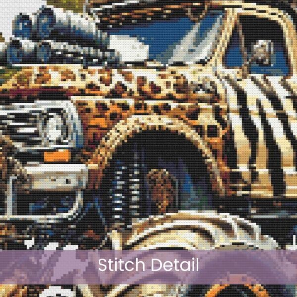 Safari Monster Truck Cross Stitch Pattern, Animal-Themed Embroidery Nursery Decor, Boy's Room Decor, DIY Kids Decor, Handmade Truck Art Gift