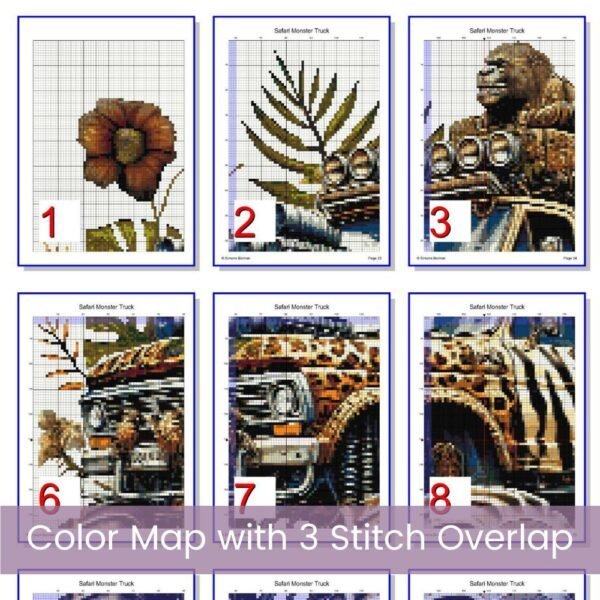 Safari Monster Truck Cross Stitch Pattern, Animal-Themed Embroidery Nursery Decor, Boy's Room Decor, DIY Kids Decor, Handmade Truck Art Gift