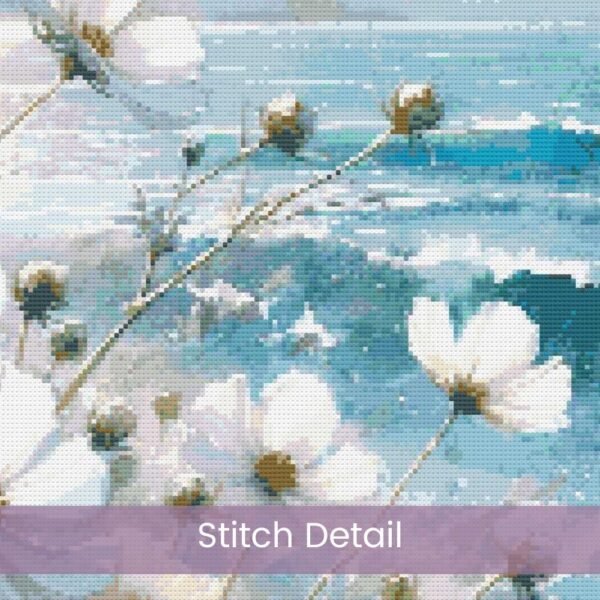 Serene Beach Cross Stitch Pattern, Wildflower Coastal Full-Coverage Design, Ocean View Pattern, Digital Beach Pattern, Beach Lover Gift Idea
