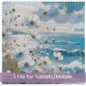 Serene Beach Cross Stitch Pattern, Wildflower Coastal Full-Coverage Design, Ocean View Pattern, Digital Beach Pattern, Beach Lover Gift Idea