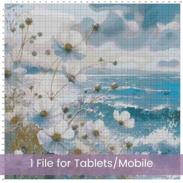 Serene Beach Cross Stitch Pattern, Wildflower Coastal Full-Coverage Design, Ocean View Pattern, Digital Beach Pattern, Beach Lover Gift Idea