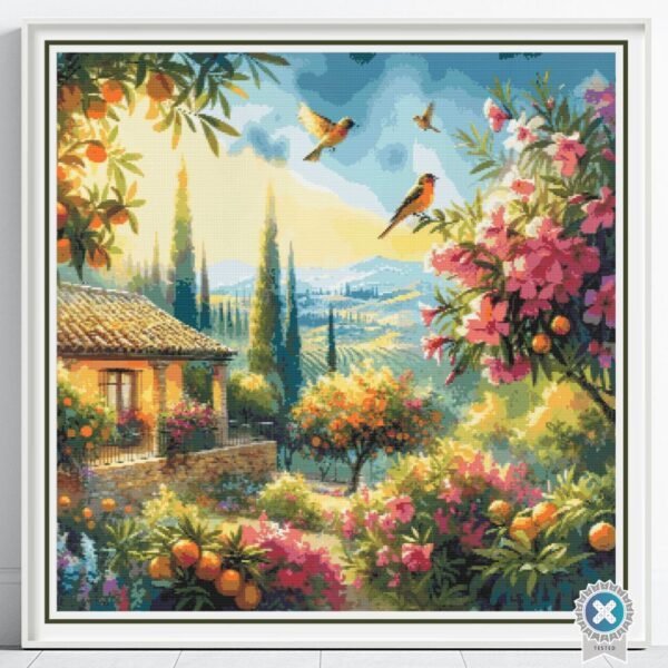Spain in Summer Cross Stitch Pattern, Spanish Countryside Digital Cross Stitch Pattern Download, Full Coverage, Pattern Keeper file included
