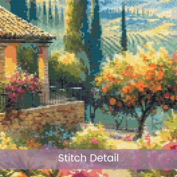 Spain in Summer Cross Stitch Pattern, Spanish Countryside Digital Cross Stitch Pattern Download, Full Coverage, Pattern Keeper file included