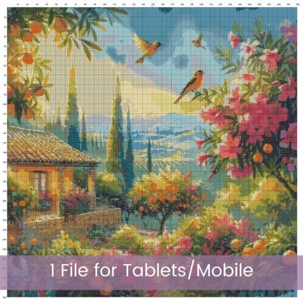 Spain in Summer Cross Stitch Pattern, Spanish Countryside Digital Cross Stitch Pattern Download, Full Coverage, Pattern Keeper file included