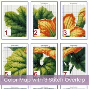 Squash Flower Cross Stitch Pattern, Beautiful Floral Embroidery, Zucchini Pattern, PDF Instant Digital Download, All File Formats Included