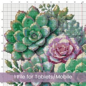 Succulents Heart Counted Cross Stitch PDF Pattern, Succulent Heart Cross Stitch Pattern, Cactus Nature PDF Pattern, Instant Download