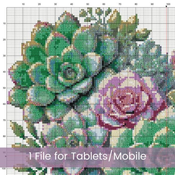 Succulents Heart Counted Cross Stitch PDF Pattern, Succulent Heart Cross Stitch Pattern, Cactus Nature PDF Pattern, Instant Download