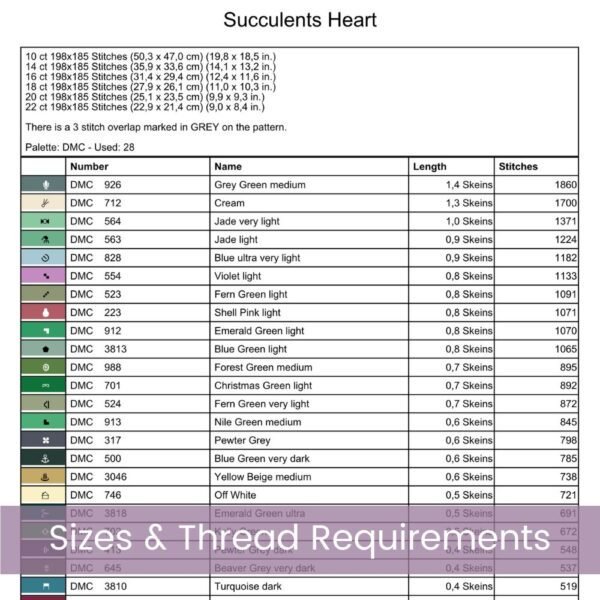 Succulents Heart Counted Cross Stitch PDF Pattern, Succulent Heart Cross Stitch Pattern, Cactus Nature PDF Pattern, Instant Download