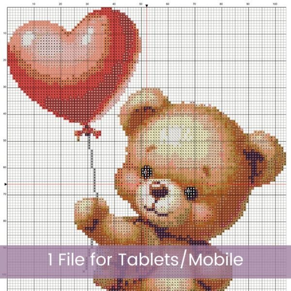 Teddy Bear with Heart Balloon Cross Stitch Pattern, Nursery Decor Art, Handmade Gift Idea, Love Themed Pattern, Kids Room Cross Stitch Chart