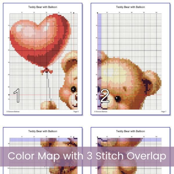 Teddy Bear with Heart Balloon Cross Stitch Pattern, Nursery Decor Art, Handmade Gift Idea, Love Themed Pattern, Kids Room Cross Stitch Chart