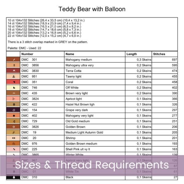 Teddy Bear with Heart Balloon Cross Stitch Pattern, Nursery Decor Art, Handmade Gift Idea, Love Themed Pattern, Kids Room Cross Stitch Chart