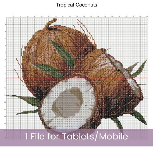 Tropical Coconuts Cross Stitch Pattern, Coconut Fruit Digital Cross Stitch Pattern Download, Summer Decor, Island Style Digital Download