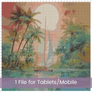 Tropical Sailboat Cross Stitch Pattern, Island Sailing Digital Cross Stitch Pattern Download, Full Coverage, Pattern Keeper file included