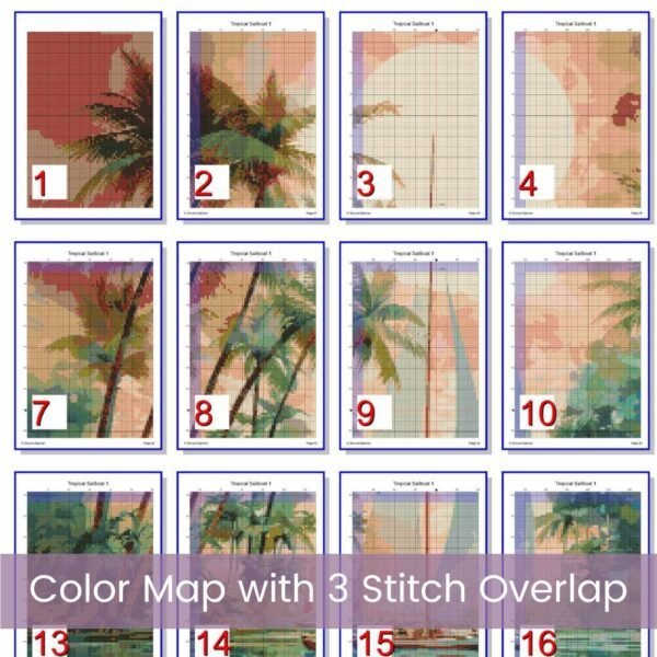 Tropical Sailboat Cross Stitch Pattern, Island Sailing Digital Cross Stitch Pattern Download, Full Coverage, Pattern Keeper file included
