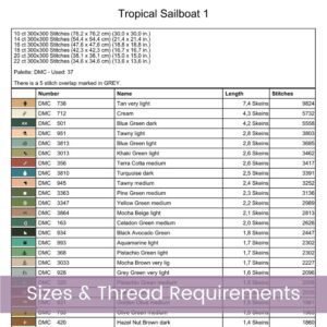 Tropical Sailboat Cross Stitch Pattern, Island Sailing Digital Cross Stitch Pattern Download, Full Coverage, Pattern Keeper file included