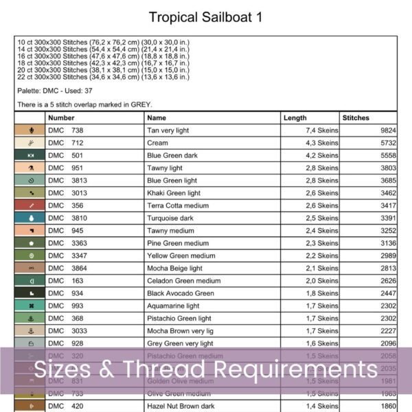 Tropical Sailboat Cross Stitch Pattern, Island Sailing Digital Cross Stitch Pattern Download, Full Coverage, Pattern Keeper file included