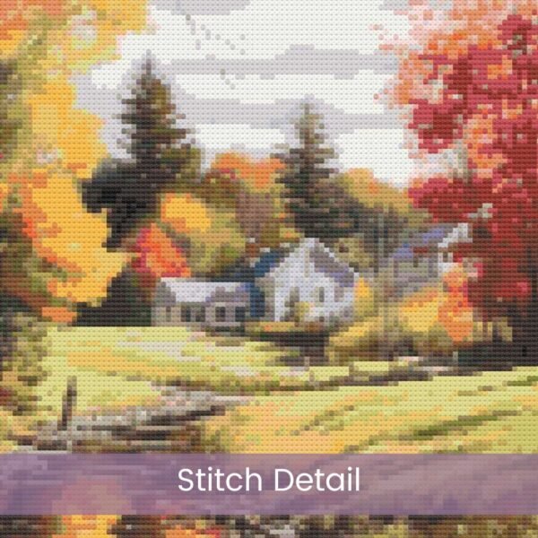 Vermont in Autumn Cross Stitch Pattern, Vermont Landscape Embroidery, New England Autumn Nature Fall Foliage Farmhouse Decor Cross Stitch