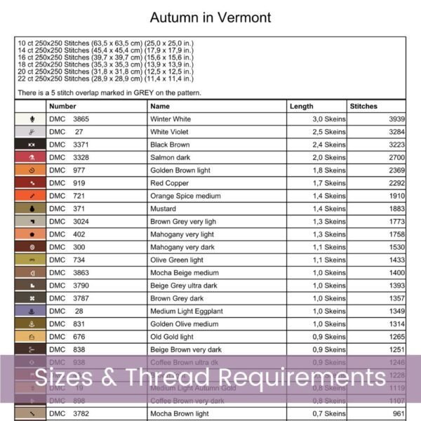 Vermont in Autumn Cross Stitch Pattern, Vermont Landscape Embroidery, New England Autumn Nature Fall Foliage Farmhouse Decor Cross Stitch