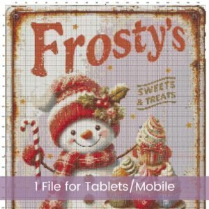 Vintage Frosty’s Cafe Sign Cross Stitch Pattern, Festive Holiday Kitchen Sign Cross Stitch PDF, PDF Instant Download, App File incl