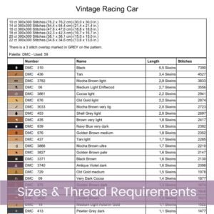 Vintage Racing Car Cross Stitch Pattern, Classic Old Race Car, PDF Instant Download, Full Coverage Digital Pattern, Pattern Keeper file incl