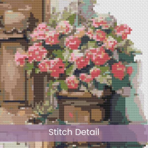 Vintage Stone House Front Door Cross Stitch Pattern, Cottage Door Embroidery, Cozy Rustic Decor, Architectural Art, Instant Download PDF