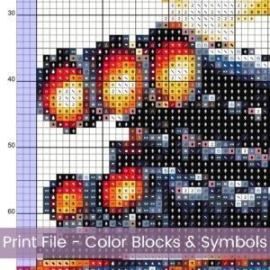 Volcano Monster Truck Cross Stitch Pattern, Black Monster Truck with Flames, PDF Instant Download, Pattern Keeper & tablet files included