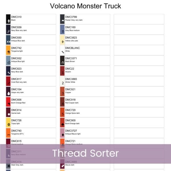 Volcano Monster Truck Cross Stitch Pattern, Black Monster Truck with Flames, PDF Instant Download, Pattern Keeper & tablet files included