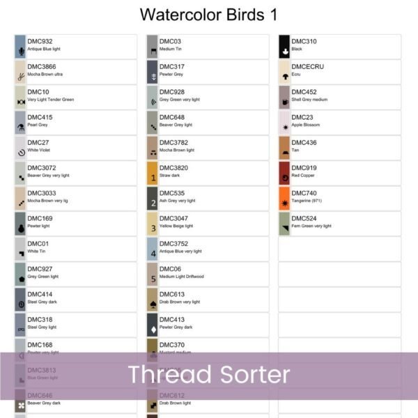 Watercolor Birds Cross Stitch Pattern, Blue and Grey Birds Watercolor Nature Needlework Embroidery, Full Coverage Wildlife Decor Stitching