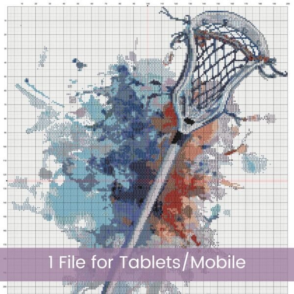 Watercolor Lacrosse Counted Cross Stitch PDF Pattern, Lacrosse Sport Cross Stitch Pattern, Lacrosse Stick PDF Pattern, Instant Download