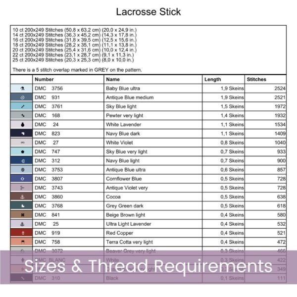 Watercolor Lacrosse Counted Cross Stitch PDF Pattern, Lacrosse Sport Cross Stitch Pattern, Lacrosse Stick PDF Pattern, Instant Download