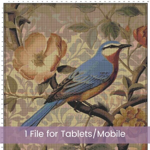 William Morris Tapestry-Inspired Vintage Bird and Tree Nature Cross Stitch Pattern, Decorative Arts & Crafts Embroidery Decor, Full Coverage