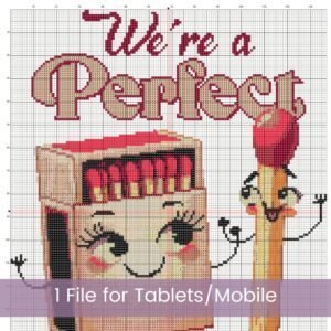 Perfect Match Cross Stitch Pattern, Cute Valentine’s Decor , Valentines Day, Love Quote Pattern, PDF Instant Download, PK & tablet file incl
