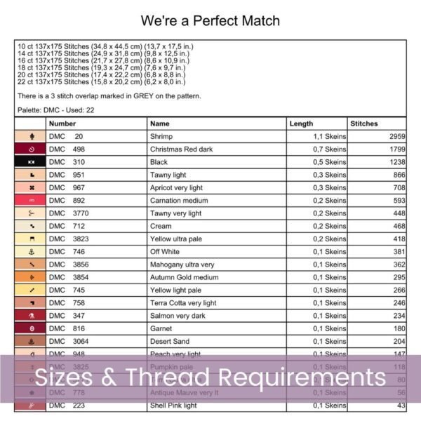 Perfect Match Cross Stitch Pattern, Cute Valentine’s Decor , Valentines Day, Love Quote Pattern, PDF Instant Download, PK & tablet file incl