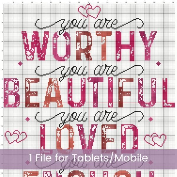 Positive Affirmations Cross Stitch Pattern, Motivational Quotes, Valentines Day, PDF Instant Download, Pattern Keeper & tablet file included