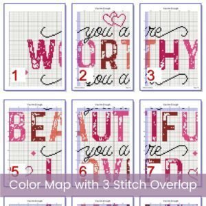 Positive Affirmations Cross Stitch Pattern, Motivational Quotes, Valentines Day, PDF Instant Download, Pattern Keeper & tablet file included