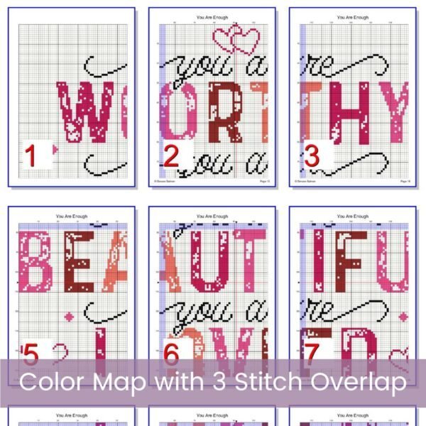 Positive Affirmations Cross Stitch Pattern, Motivational Quotes, Valentines Day, PDF Instant Download, Pattern Keeper & tablet file included