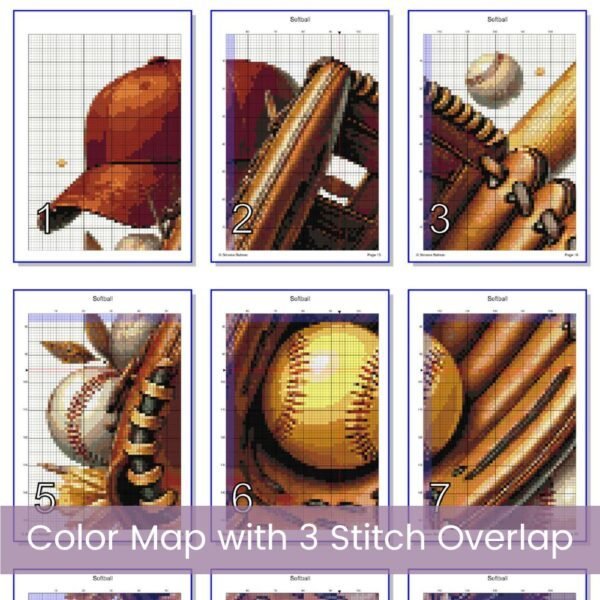 Softball Collage Cross Stitch Pattern, Sports Craft Design, Handmade Gift Idea, Beginner Softball Art, Team Spirit Decor, Sports Stitch Gift