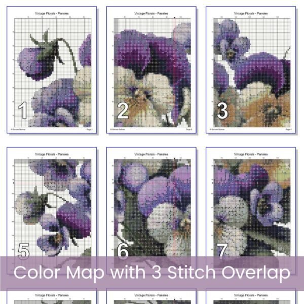 Purple Pansies Cross Stitch Pattern