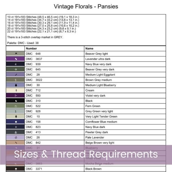 Purple Pansies Cross Stitch Pattern