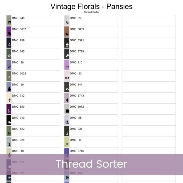 Purple Pansies Cross Stitch Pattern