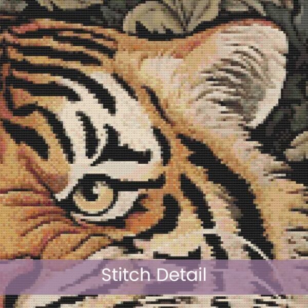 William Morris Tapestry-Inspired Vintage Tiger Nature Cross Stitch Pattern, Decorative Arts & Crafts Embroidery Decor, Full Coverage