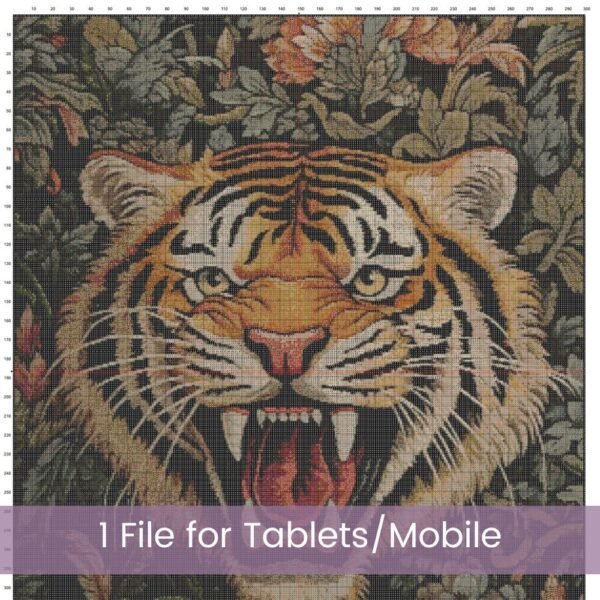William Morris Tapestry-Inspired Vintage Tiger Nature Cross Stitch Pattern, Decorative Arts & Crafts Embroidery Decor, Full Coverage