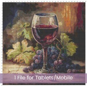 Wine Glass Cross Stitch Pattern, Wine Glass and Grapes Digital Cross Stitch Pattern Download, Full Coverage, Pattern Keeper file included