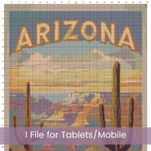 Retro Arizona Scenic Vintage Travel Poster Cross Stitch Pattern, Full Coverage Grand Canyon Embroidery, Desert Landscape National Park Decor