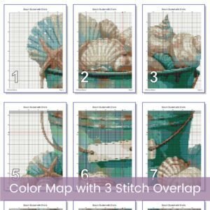 Beach Bucket Cross Stitch Pattern, Tropical Beach Seashell Embroidery, Coastal Decor, Nautical Handmade Ocean-inspired Seaside Wall Art Gift