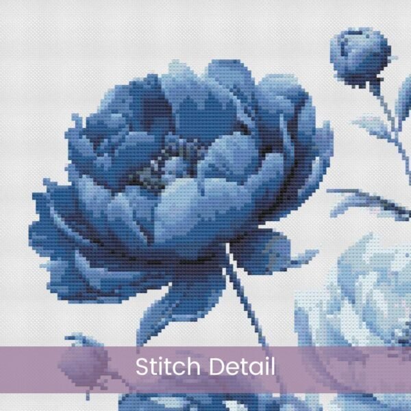 Peony Cross Stitch Pattern, Blue Flowers Embroidery, Modern Floral Cross Stitch, Elegant Home Botanical Decor, Wall Art, Handmade Gift Idea