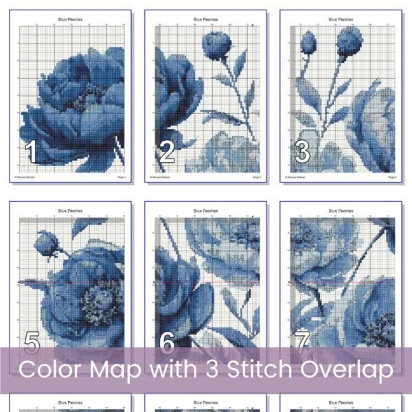 Peony Cross Stitch Pattern, Blue Flowers Embroidery, Modern Floral Cross Stitch, Elegant Home Botanical Decor, Wall Art, Handmade Gift Idea