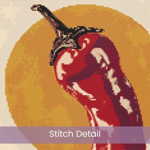 Chili Cross Stitch Pattern, Handmade Rustic Farmhouse Kitchen Embroidery Art Sign, Spicy Food Decor, Tex-Mex Decor, Country Home Stitching